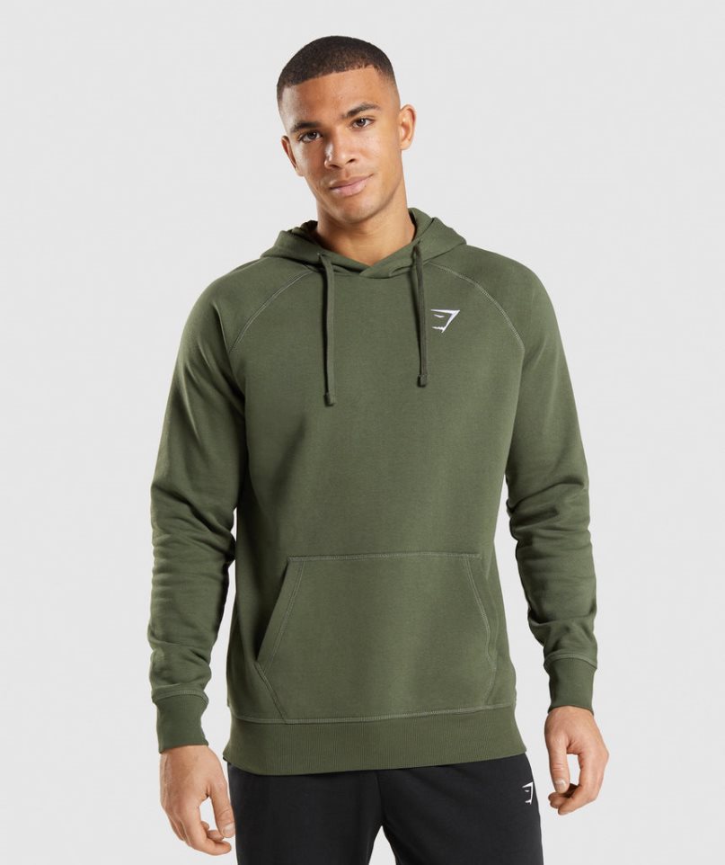 Men\'s Gymshark Crest Hoodie Olive | NZ 0AGNRJ